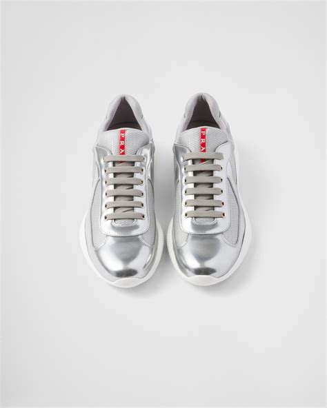 silver metallic prada sneakers